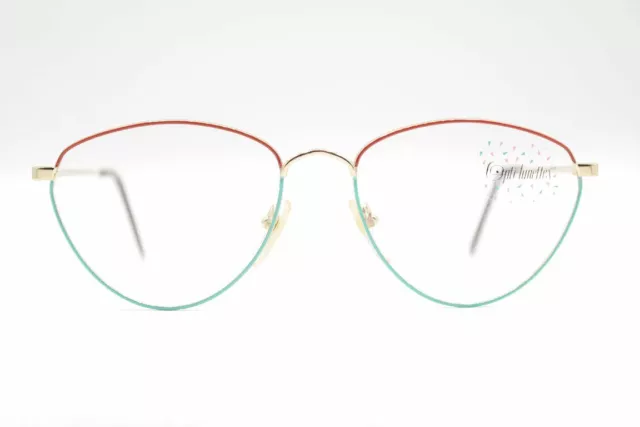 Vintage Opti lunettes 3757 36 Rot Grün Gold oval Brille Brillengestell NOS