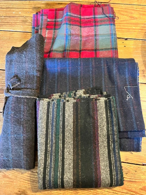 Lote De Lana, Enganche De Alfombra Primitiva, Alfombra De Centavo/Artesanía, Cuadros A Cuadros Y Rayas