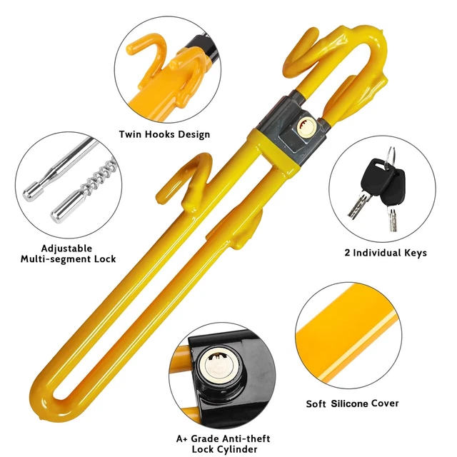 DOUBLE BAR STEERING Wheel Lock Adjustable AUTO AntiTheft Device