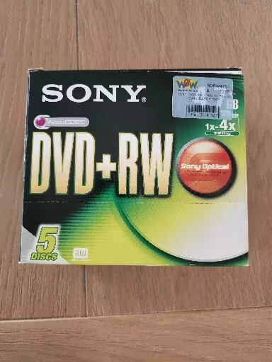 Sony DVD RW Blank Disc 1x-4x 120min (4.7GB)  AccuCore  5 Pack New & Sealed