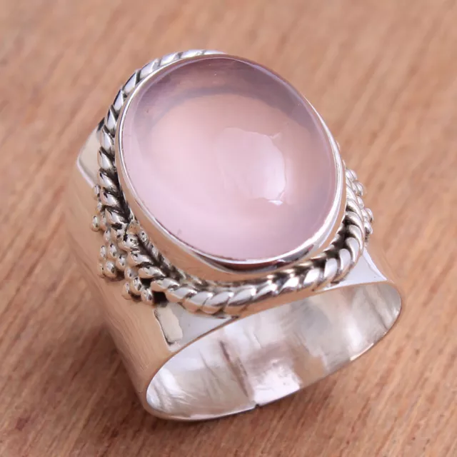 Natural Rose Quartz Cab Gemstone 925 sterling silver Jewelry Ring Choose Size