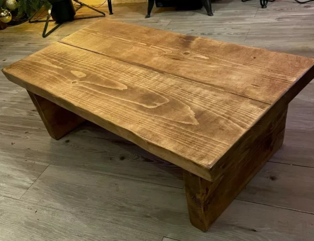 Rustic industrial style coffee table side table live edge style solid wood 2