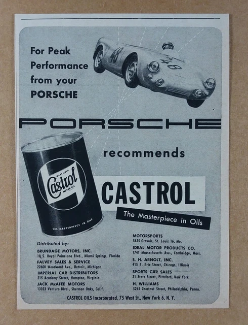 1956 Castrol Motor Oil Porsche 550 Spyder photo vintage print Ad