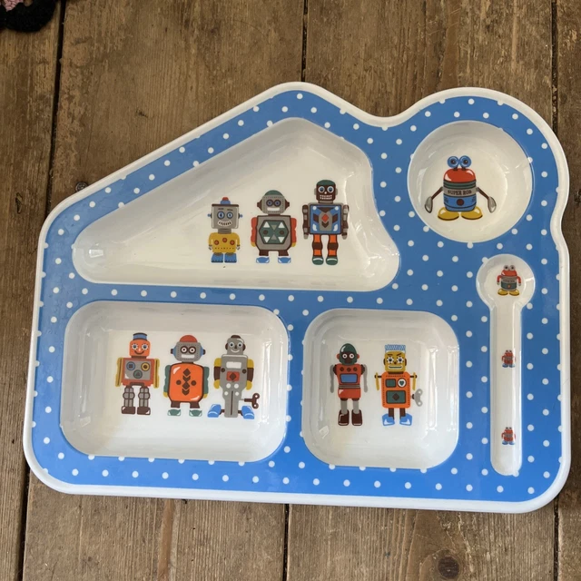Bandeja de comida de melamina para niños Cath Kidston robots lunares azules