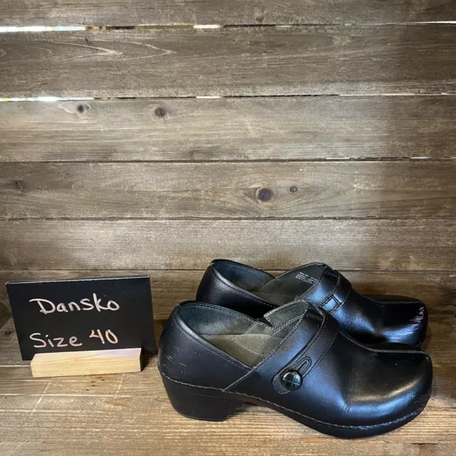 Womens Dansko Solstice Black Leather Heeled Clogs Shoes Size EUR 40 US 9.5-10 M