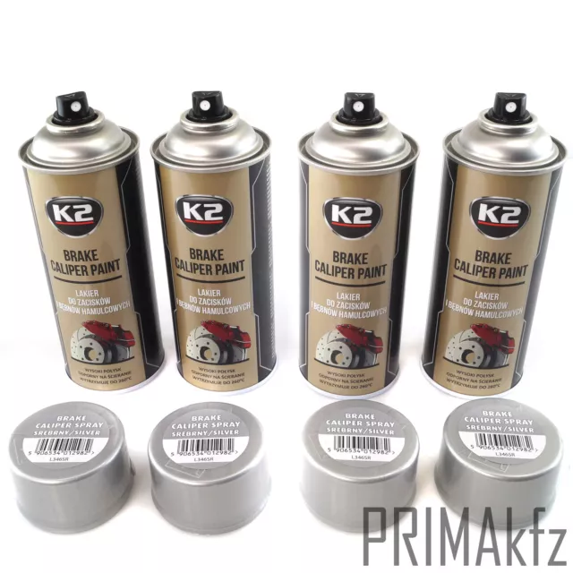 4x ORIGINAL K2 Bremssattellack Spray Brake Caliper Paint Silber 400ml