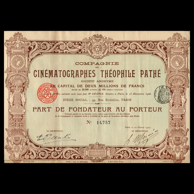 Sold at Auction: Cie. des Cinématographes Théophile Pathé S.A