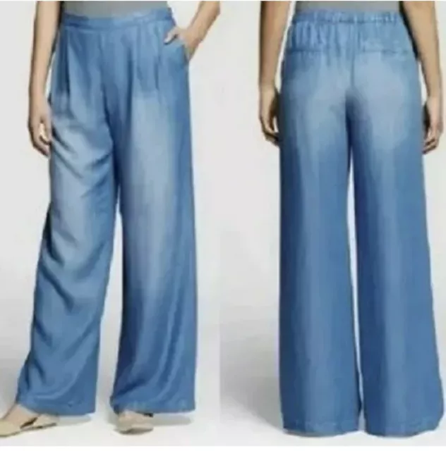 Merona Wide Leg Pants Medium Relaxed Lounge Palazzo Blue Lyocell Pull On M NEW