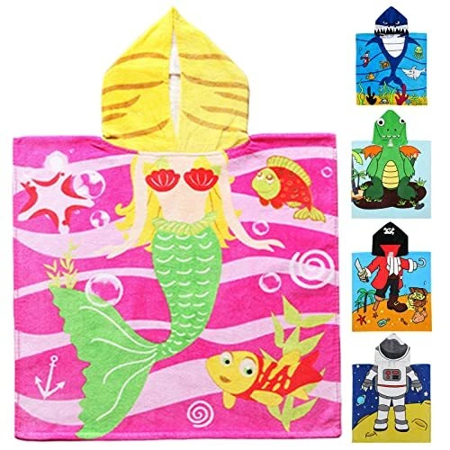 100% Cotton Hooded Baby/Toddler/Kids Beach Towel, Super Soft Cartoon Poncho