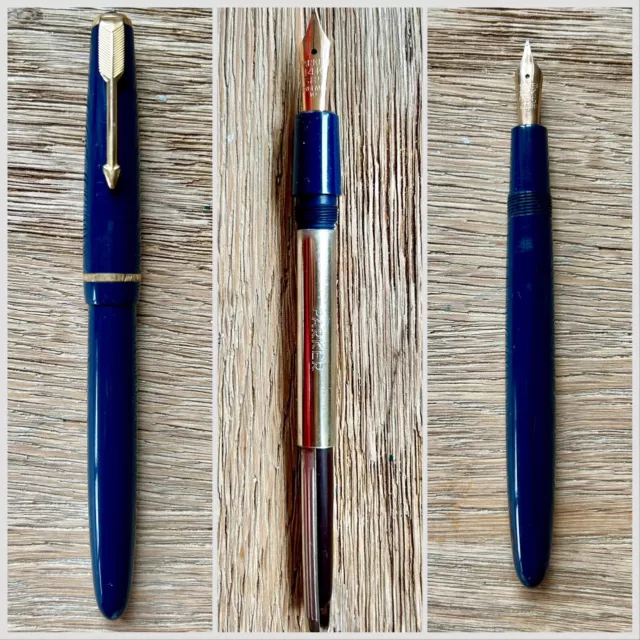 1950s PARKER DUOFOLD SENIOR FOUNTAIN PEN BLUE GOLD TRIM 14ct GOLD 35NIB