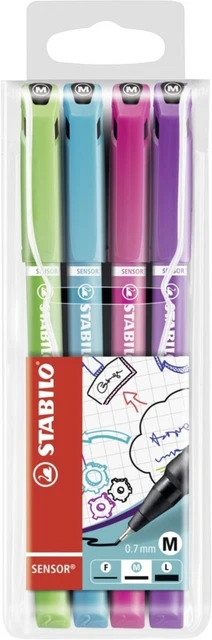 Fineliner mit gefederter Spitze - STABILO SENSOR M - medium - 4er Pack -...