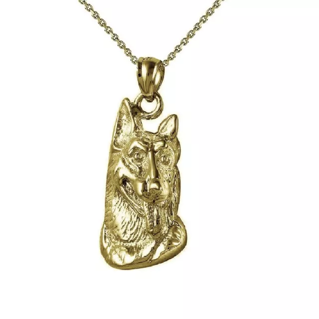 Sterling Silver Yellow Gold Plated Necklace w/ German Shepherd Dog Pendant Charm