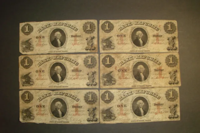 Lot Of (6) 1855 One Dollar State Of Rhode Island Note