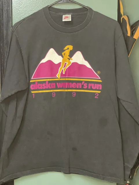 VINTAGE NIKE ALASKA WOMEN'S RUN 1992 TEE SHIRT SIZE Large MADE IN USA