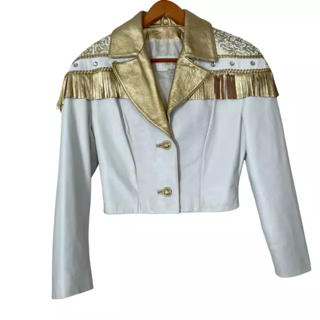 Julian K 80s White and Gold Leather Jacket