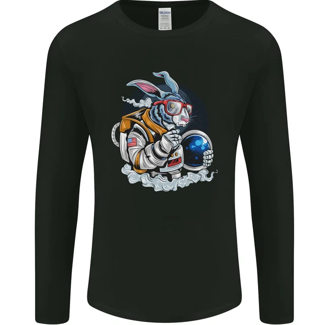 T-shirt a maniche lunghe Space Bunny Funny Astronaut Space Rabbit da uomo