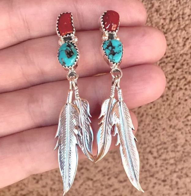 HORSE & WESTERN JEWELLERY JEWELRY NATIVE USA STYLE EARRINGS SILVER TURQUOISE  b