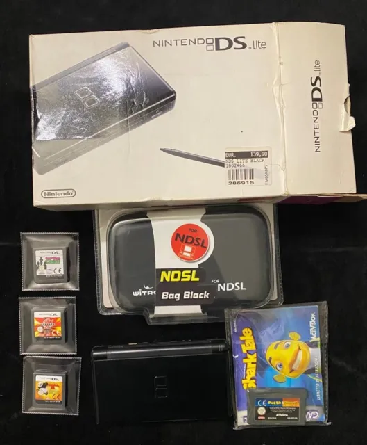 Nintendo DS Lite Nero Con Scatola Caricatore Giochi Ds Game Boy + Custodia Nuova