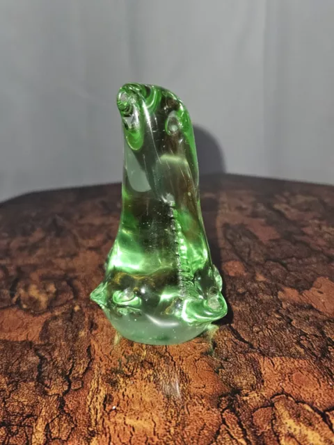 Vintage Green Art Glass Penguin Figurine Paperweight Collectible