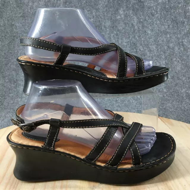 Born Sandals Womens 9 Strappy Wedge Heel Slingback Open Toe Buckle Black Leather