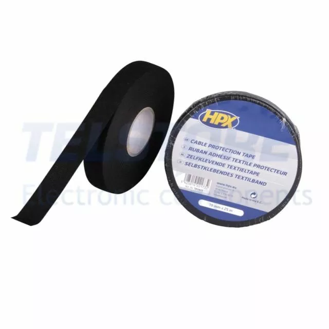 1rotolo  Tape textile W 19mm L 10m Thk 0.3mm rubber black max.105°C TP1925