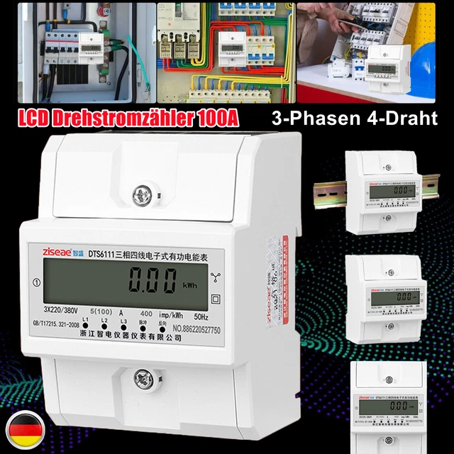 230V 5-80A Wechselstromzähler Stromzähler LCD Kalibriert Phasen DIN