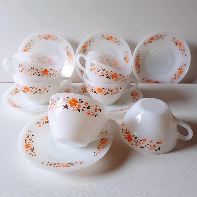 Saladier Arcopal Vintage Lotus - Orange - Motif Floral - Années 70