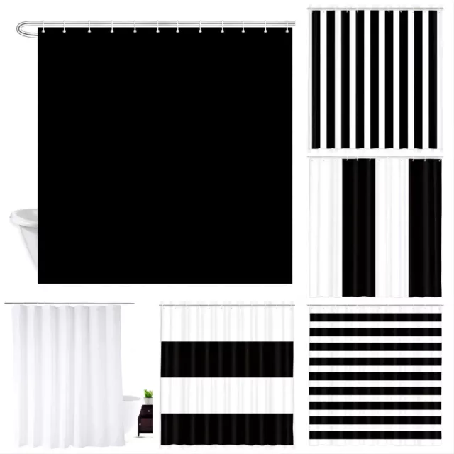 Black and White Extra Long Shower Curtain Waterproof Art Bathroom Set All Sizes