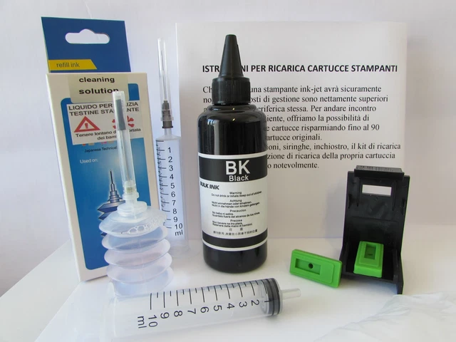 100 ml RICARICA INCHIOSTRO PER STAMPANTI HP KIT RICARICA CARTUCCIA HP 305 NERA