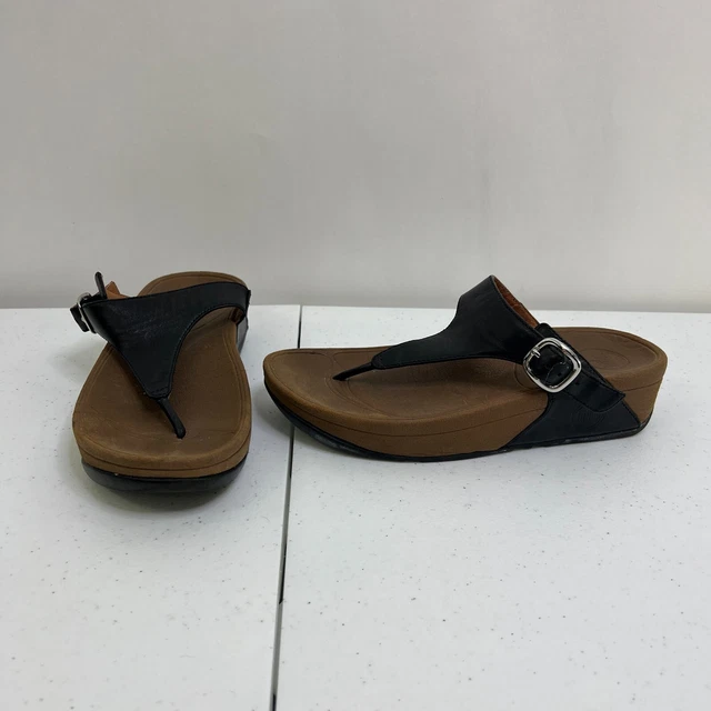 Fitflop The Skinny 5 Black Leather Buckle 549-001 Flip Flops Comfort Brown