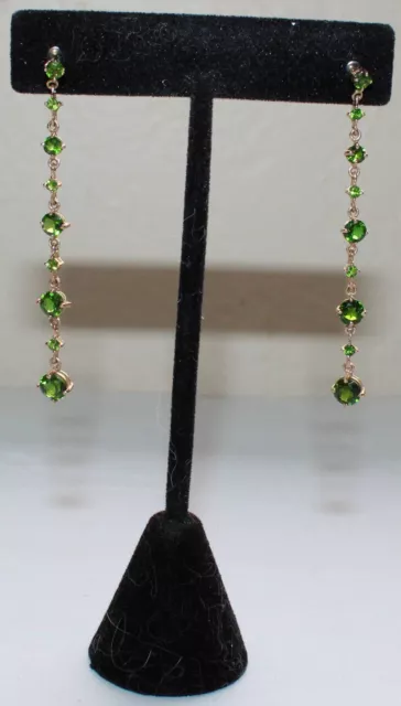 10K Yellow Gold Green Stones Dangle Earrings 2.9 Grams 2 1/4"