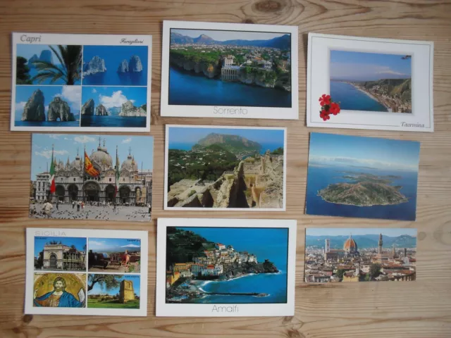 Job Lot 9 x Italy Postcards - Florence, Sicily, Elba, Venice, Capri & Sorrento