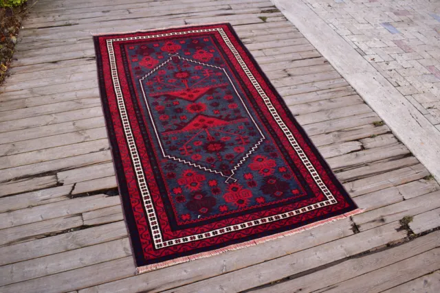 Turkish Rug 3x6 Handknotted Vintage Natural Wool Yagcibedir Rug 110x190cm Carpet