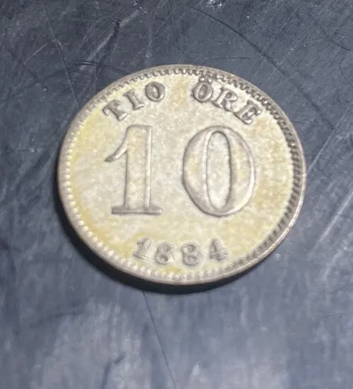 Sweden 1884 Silver Ten Ore High Grade Scarce Coin