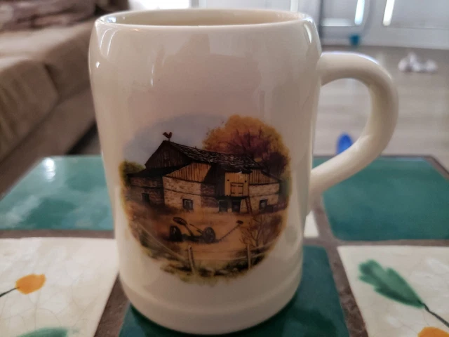 Vintage USA Pottery Barn Landscape Cream Beer Stein Cup Mug 0.5L