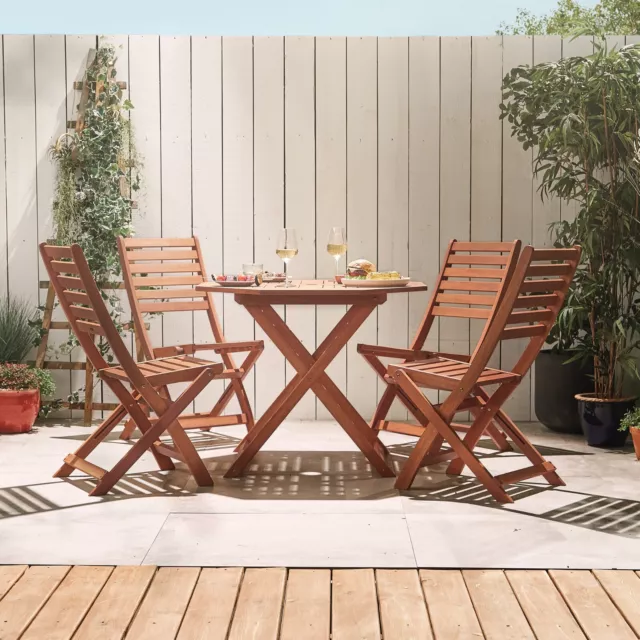 VonHaus 4 Seater Wooden Dining Set, Classic Octagonal Table & 4 Chair Garden Set 3