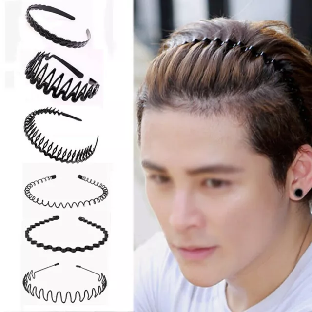 Men's Women Unisex Black Sports Wave Hair Band Metal Hairband Headband Headwear