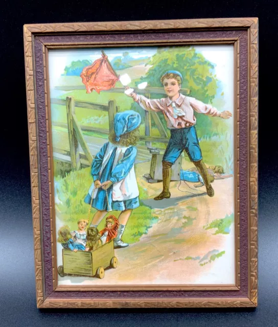 Framed Print Antique Lithograph Children Playing
