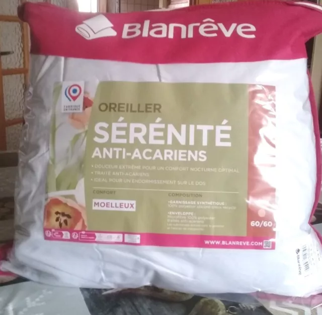 LOT DE 2 OREILLERS ANTI-ACARIENS 60X60 300g/m² MICROFIBRE 100% POLYESTER (1)