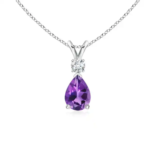 ANGARA Amethyst Teardrop Pendant Necklace with Diamond in 14K White Gold