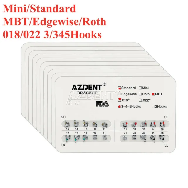 10 X Dental Ortho Brackets Mini/Standard MBT/Edgewise/Roth 018/022 3/345Hooks