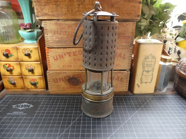 Antique Primitive Permissible Miners Safety Lamp Steel & Brass