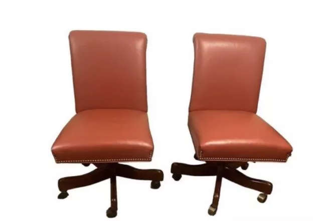 HANCOCK & MOORE Office Desk Chair In Red Maroon Burgundy Leather Set of 2