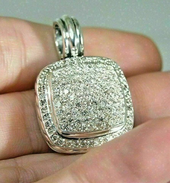 2Ct Real Moissanite 14K White Gold Plated Silver Enhancer Pendant Free Chain