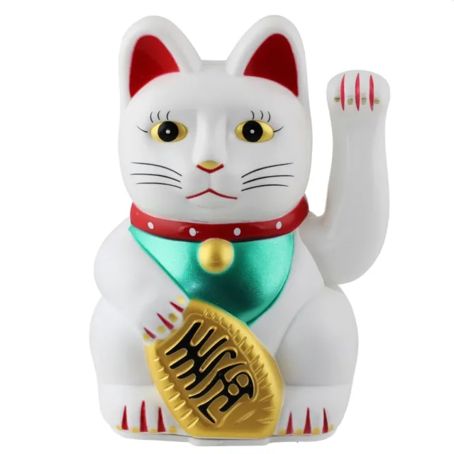 Glückskatze Winkekatze 13cm weiß Maneki Neko winkende Katze Glücksbringer Feng