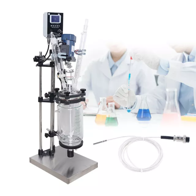 3L Jacketed Glass Reactor Lab Reaction Vessel Kettle Digital Display 680rpm/min