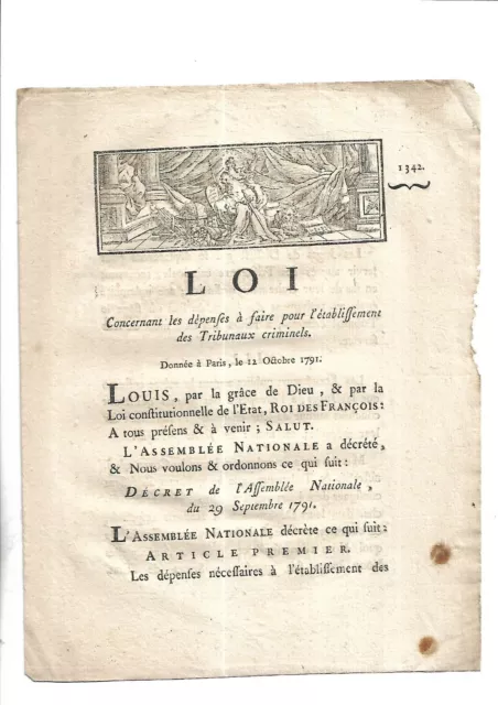 1791. Louis XVI. Loi. Tribunaux criminels. Accusateurs publics. Assemblée Nat.