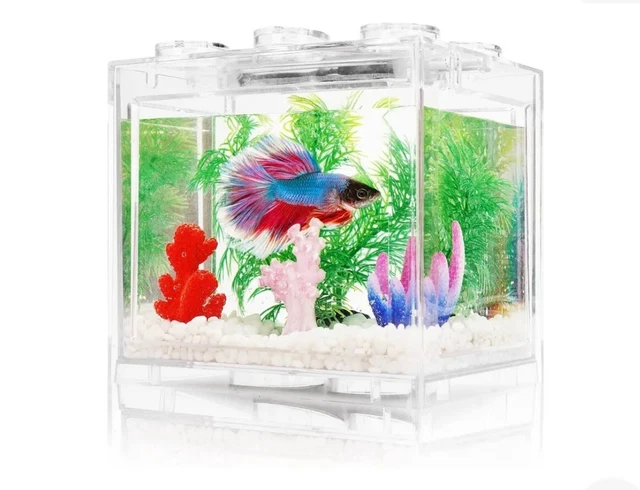 Small Betta Fish Tank, Aquarium Tank Kit with LED, 3/5 Gallon Stackable Tanks