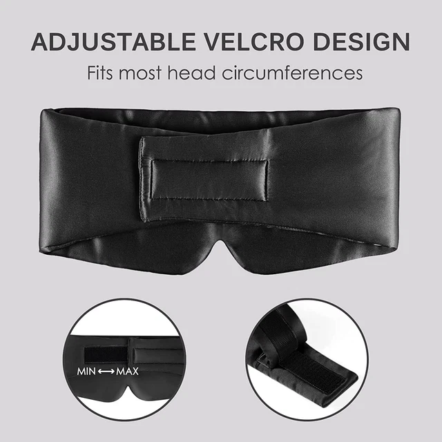 Schlafmaske Herren - Damen Seide Verstellbar Brille Augen Reise Augenbinde Black 11