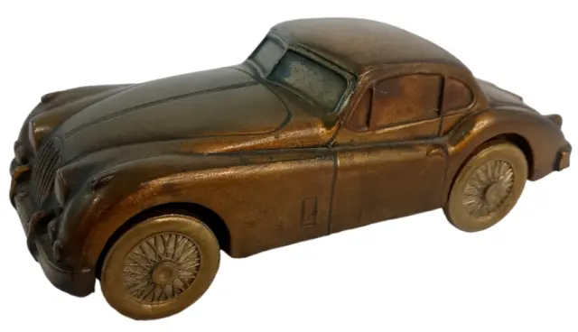 Banthrico Inc. Vintage Brass Metal Bank 1955 Jaguar Car MCM Classic Retro